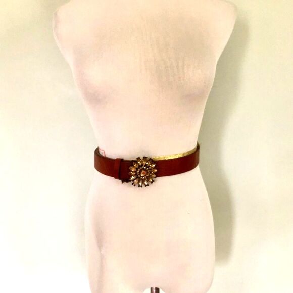 Vintage Landes Brown Leather Beaded Belt Sz: S/P - Picture 2 of 5